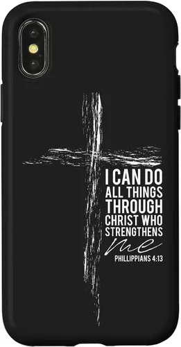 Vista 5 de iPhone 12 mini versículo religioso cruz teléfono casos hombres papá Filipenses 4:13 caso