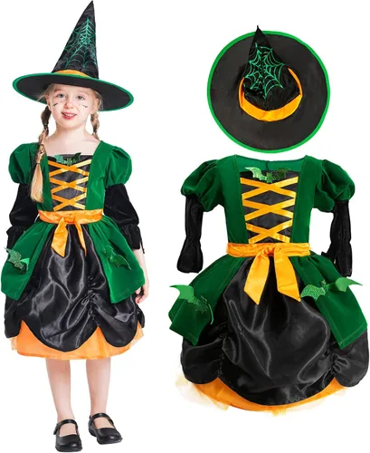 Vista 5 de Disfraz de bruja para niñas, disfraz de araña para niños, disfraz de araña de Halloween