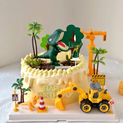 Vista 3 de Velas de dinosaurio número 1 con purpurina 3D de dinosaurio, velas de pastel de cumpleaños, velas de dinosaurio, decoración de fiesta temática
