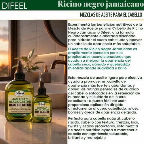 Vista 3 de Difeel - Mezcla de aceite de ricino negro jamaicano, tamaño de viaje, 2.5 onzas