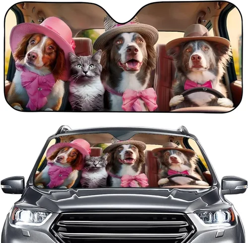 Vista 21 de Talayituse Parasol para parabrisas de automóvil, diseño de gato divertido 3D, ajuste universal, para automóvil, camión, SUV, bloquea el sol