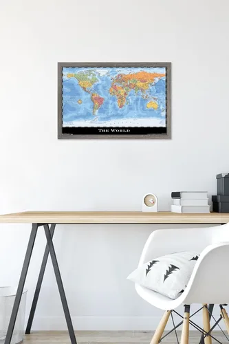Vista 6 de Trends International Mapa - Póster de pared del mundo, 22.4 pulgadas de largo x 14.7 W, versión enmarcada en madera de granero