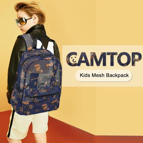 Vista 2 de CAMTOP Mochila de malla para niños y niñas, mochila transparente para preescolar, mochila casual para escuela, playa, viajes, deportes, Azul