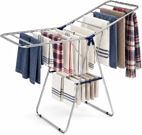 Vista 15 de APEXCHASER Perchero de Ropa, Perchero de Secado de Ropa con Altura Ajustable, Plegable con Alas de Gaviota para Lavandería, Uso en Interior y Negro