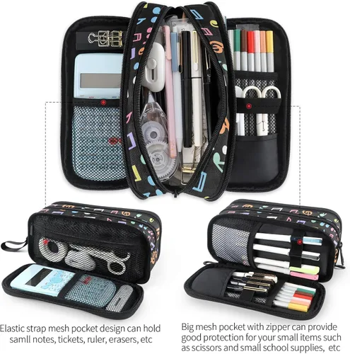 Vista 3 de Fustylead Estuche para lápices de gran capacidad para notas musicales, bolsa de maquillaje multiusos, bolsa de almacenamiento para oficina