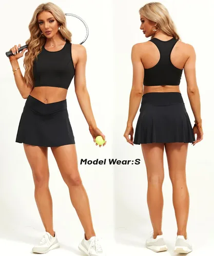 Vista 6 de Faldas de tenis para mujer, de cintura alta, atléticas, de golf, con bolsillos, pantalones cortos