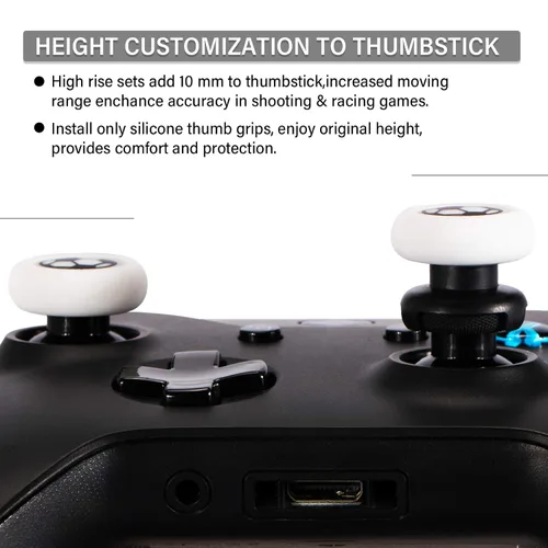 Vista 4 de Playrealm FPS Thumbstick Extender & Printing Rubber Silicone Grip Cover 2 Sets for Xbox Series XS & Xbox One Controller(Soccer)