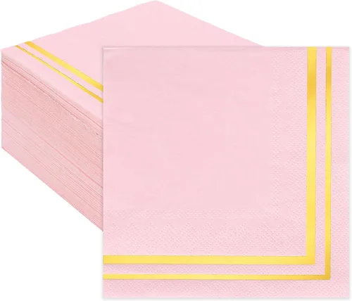 Vista 10 de Whaline 100 servilletas de cóctel doradas y negras, servilletas de papel de papel de aluminio dorado grueso desechable para postre para cumpleaños