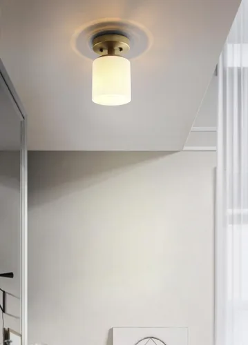 Vista 3 de Pathson Lámpara de techo moderna con pantalla de vidrio blanco, lámpara de techo semiempotrada de 1 luz para pasillo, loft, cocina, bar Antiguo