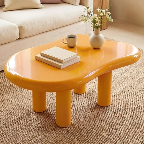 Vista 8 de Moderna mesa de centro Cloud con mesa espaciosa, mesa central irregular de 35.43 pulgadas de ancho con 4 patas sólidas, mesa de té decorativa