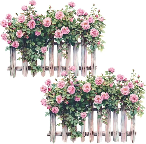 Vista 13 de Calcomanías de pared de rosas vívidas, calcomanías de pared florales de vid colgantes, calcomanías de mariposa, papel tapiz para despegar y pegar