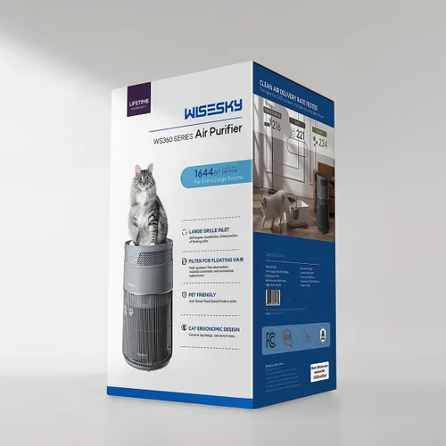 Vista 9 de WISESKY Purificador de aire para gatos con cable resistente a mordeduras y rejilla ancha y protección contra vuelcos Purificador de aire