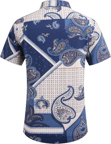 Vista 4 de COOFANDY Men Boys Linen Shirts Short Sleeve Button Down Shirts Hawaiian Tropical Shirts