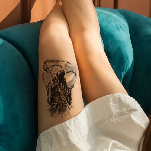 Vista 7 de 2 hojas de pierna de brazo impermeable falso tatuaje temporal etiqueta de la vieja escuela muerte
