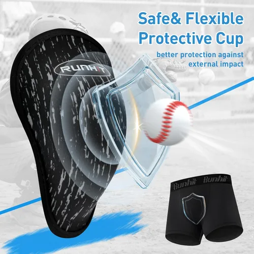 Vista 4 de Runhit Calzoncillos de compresión para niños con copa de béisbol para niños, con copa atlética protectora suave