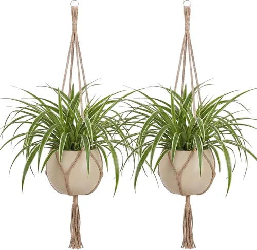 Vista 11 de EBOOT Paquete de 3 cuerdas grandes de macramé para colgar plantas de 33, 41, 48 pulgadas, para colgar macetas para decoración de interiores