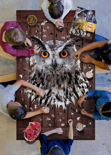 Vista 2 de Madd CAPP Puzzles I AM Owl - Rompecabezas de 550 piezas en forma de animal para adultos y niños, rompecabezas de búho de piso de tamaño de póster