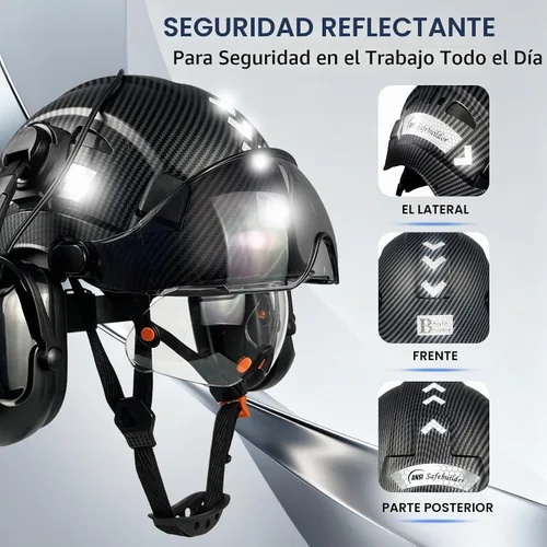 Vista 7 de Casco de seguridad SAFEBUILDER con visera, orejeras Bluetooth SNR 26dB, sombrero duro con viseras, orejeras montadas, sombreros duros ventilados
