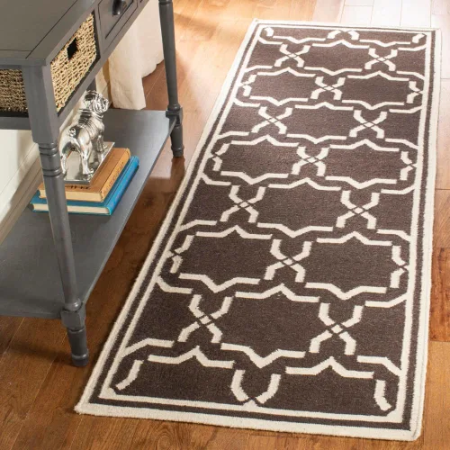 Vista 22 de SAFAVIEH Dhurries Collection DHU545A - Alfombra decorativa de lana de alta calidad hecha a mano de 2 x 3 pies, color chocolate y marfil