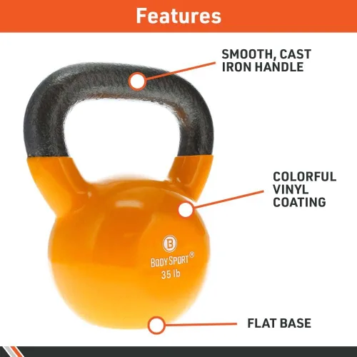 Vista 5 de Body Sport Pesas rusas de hierro con revestimiento de vinilo – Pesa rusa para levantamiento de pesas – Pesa rusa de entrenamiento de fuerza