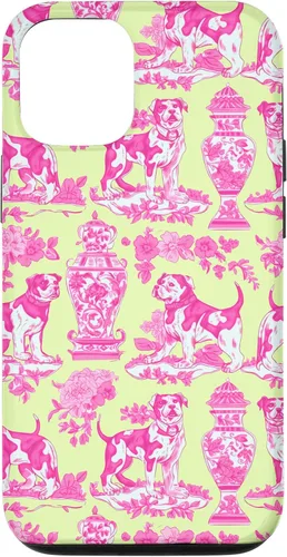 Vista 28 de Chinoiserie Dog Yellow Pink Toile Preppy Grandmillennial Case for iPhone 16