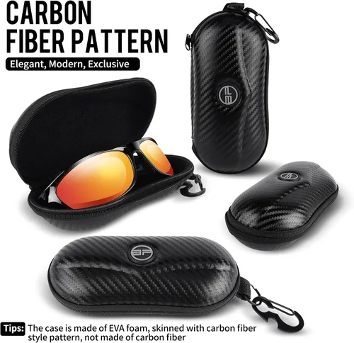 Vista 2 de BLUPOND Estuche de gafas de sol semi duro EVA Shell con gancho colgante de metal clip cinturón almacenamiento gafas de sol