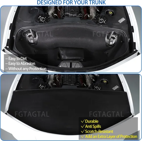 Vista 2 de Funda trasera para maletero compatible con Chevrolet Corvette C8 Stingray 2020-2026, cubierta de seguridad de cuero para maletero trasero, Negro