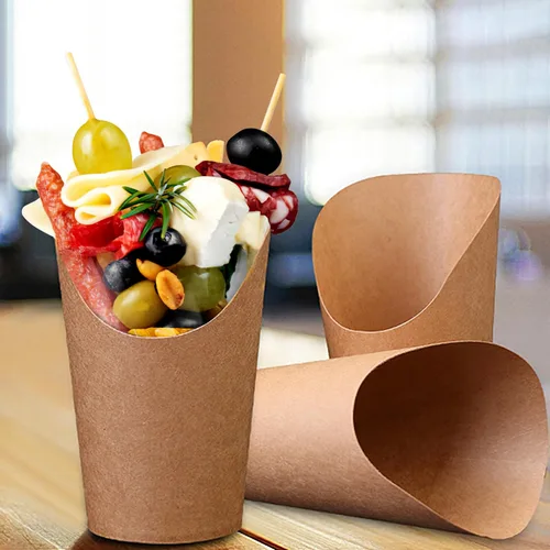 Vista 4 de MOLFUJ Soporte para papas fritas de 12 onzas, 50 tazas de papel kraft de papel de estraza desechables, mini cajas de servir de fiesta marrón