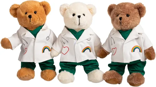 Vista 7 de HollyHOME Oso de Peluche Doctor Oso de Peluche en Batas y Bata Blanca Regalos para Médicos Estudiantes y Niños 16 Pulgadas, Crema