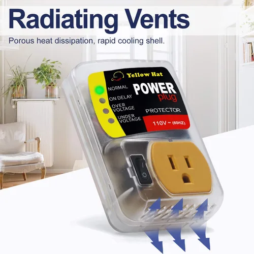 Vista 5 de Protector contra sobretensiones para refrigerador 110V 15A 2200W, supresor de energía Brownout Protector de voltaje con función de retardo, luz