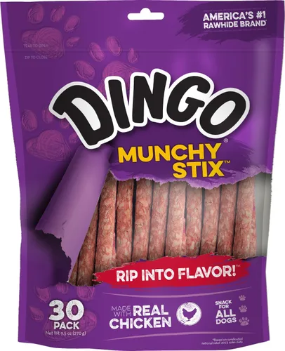Vista 6 de Dingo Munchy Stix Golosinas para perros de cuero crudo hechas con pollo real, 50