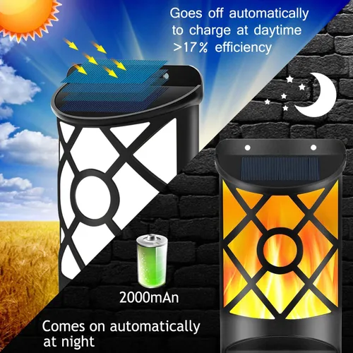 Vista 2 de Aityvert Luces solares de llama al aire libre, luz solar de llama parpadeante impermeable, sensor oscuro, encendido y apagado automático, 66 luces