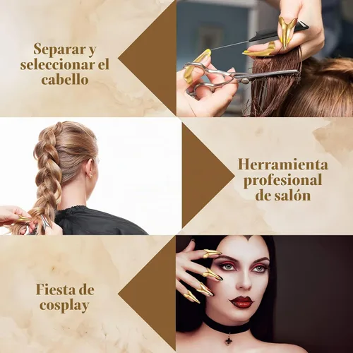 Vista 5 de Zopeal - Anillo de separación de pelo para dedos (9 piezas) Retro Nail Finger with Steel Comb Pointed Styling Combs for Hair Braiding Curling