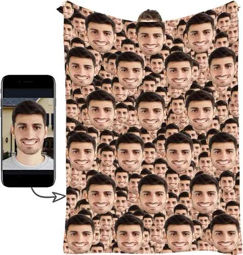 Vista 11 de Manta de Fotos Personalizada, Tema de Vacaciones con Rostro Personalizado, Diseño Divertido Ultra Suave y Acogedora, Manta Decorativa Personalizada