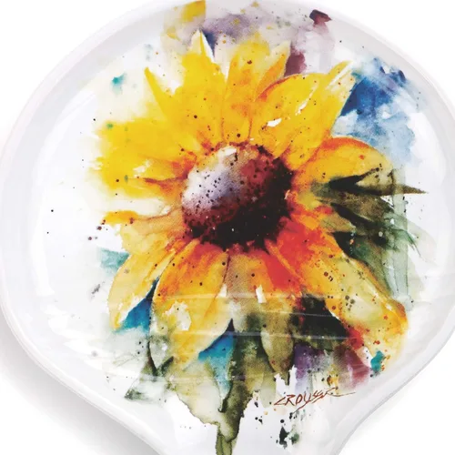 Vista 4 de DEMDACO Acuarela de girasol amarillo sobre blanco 5 x 5 gres brillante cuchara resto