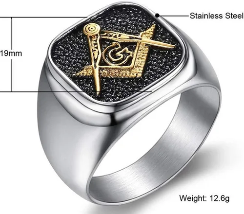 Vista 3 de Jude Jewelers Anillo masónico masónico estilo sello de dos tonos de acero inoxidable plata oro