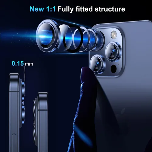 Vista 4 de BAZO Protector de lente de cámara para iPhone 15 Pro/iPhone 15 Pro Max, [protección contra caídas] Cubierta de cámara de vidrio templado 9H
