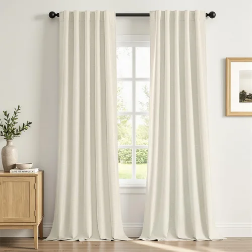 Vista 20 de MIULEE Linen Textured 100% Blackout Curtains Drapes White Backing 96" Long Birch