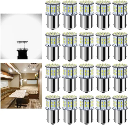 Vista 8 de Antline Bombillas LED 1156 1141 1003 7506 BA15S color blanco frío, paquete de 20 unidades, superbrillantes 3014 50-SMD LED de repuesto