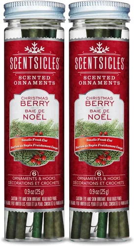 Vista 22 de Scentsicles Adornos para árbol de Navidad perfumados de abeto blanco de invierno, 2 botellas (12 varillas en total)