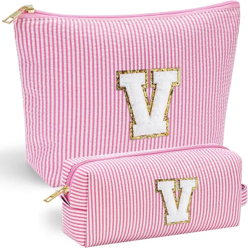 Vista 98 de YOOLIFE Regalos del Día de la Madre para Mujeres, Bolsa de Maquillaje con Iniciales, Bolsa de Maquillaje para Viaje, Bolsa de Maquillaje Negro