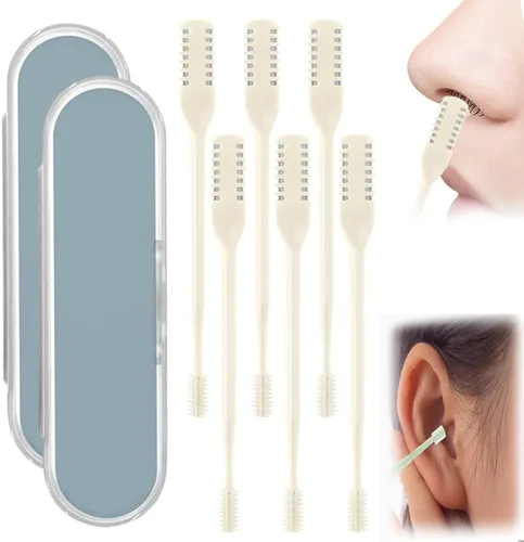 Vista 10 de AprYew Cortador de pelo nasal 2 en 1, recortador de vello nasal para hombres y mujeres, herramienta de extracción manual portátil de 360° con Beige