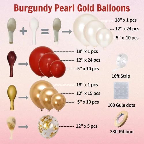 Vista 3 de Kit de arco de globos rojos y blancos, doble relleno blanco perla, borgoña, granate, rojo oscuro, juego de arco de globos para graduación 2026, San