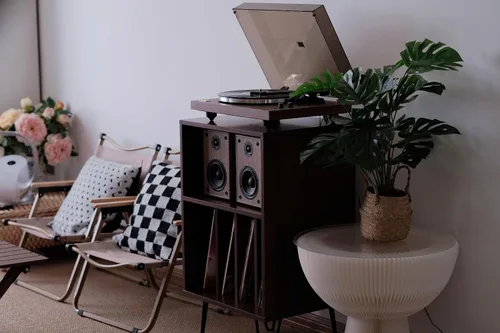 Vista 9 de Arkrocket Cassini - Tocadiscos con estante de audio, tocadiscos Bluetooth de alta fidelidad con 2 altavoces para estantería, tocadiscos de vinilo