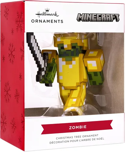 Vista 3 de Adorno de Navidad colgante de Hallmark Minecraft Zombie con espada y armadura, resina