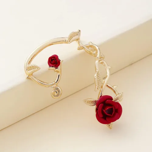 Vista 2 de Pendientes vintage de ratán con diseño de espinas de rosas para orejas y flores, diseño retro de ramas de cimber