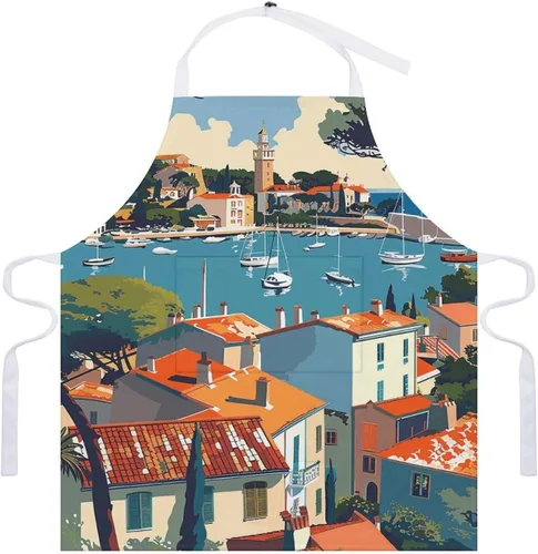 Vista 7 de MUSM Apron for Adults - 27.6 X 31.5 Inch, Heavy-Duty Polyester Aprons with Two Large Pockets, Waterproof Sea Scenery Pictures Kitchen Apron for