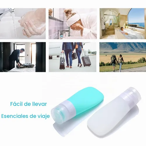 Vista 6 de 2 botellas de viaje de silicona, recipientes de viaje recargables a prueba de fugas de 1.3 onzas con bolsa de transporte transparente, botellas