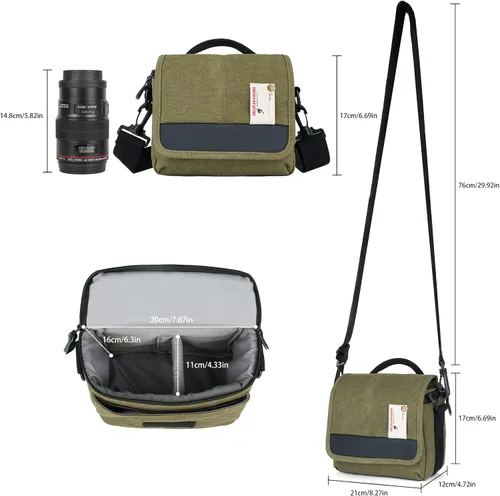 Vista 4 de Besnfoto Bolsa de cámara pequeña sin espejo, bolsa de hombro para cámara impermeable, bonita bolsa de mensajero compacta para mujeres y hombres