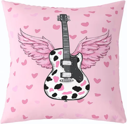 Vista 12 de Castle Fairy Cowboy Boots Throw Pillow Cover 16"x16" Bohemia Musical Guitar Pillowcase Western Rustic Cowgirl Reversible Print Cushion Cover Music